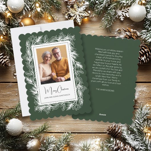 Grünes Vintages botanisches Foto Frohe Weihnachten