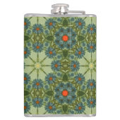Grünes Vintages Muster mit Blumen Flachmann (Rückseite)