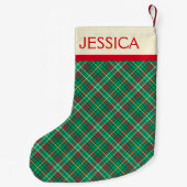 Grünes Vintages Weihnachtskarierter Kleiner Weihnachtsstrumpf (Rückseite)