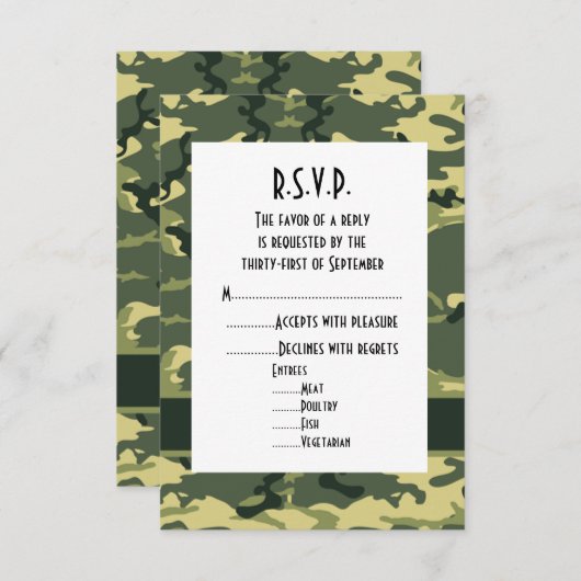 Grünes Waldgebiet Tarnung Hochzeit R.S.V.P RSVP Karte (Vorne/Hinten)