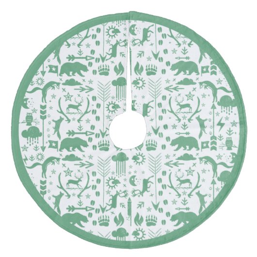 Grünes Waldland Fox Hirschbär Frohe Weihnachten Fleece Weihnachtsbaumdecke (Vorderseite)