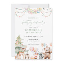 Grünes Waldland Party Tiere Geburtstagseinladung