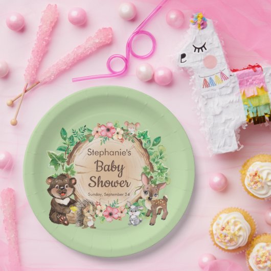 Grünes Waldland Rustikale Tierschutzdusche Pappteller (Party)