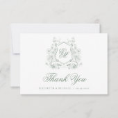 Grünes Wappen Mongram Elegante Hochzeit Dankeskarte (Vorderseite)