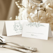 Grünes Wappen Mongram Elegante Hochzeit Platzkarte
