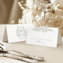 Grünes Wappen Mongram Elegante Hochzeit Platzkarte