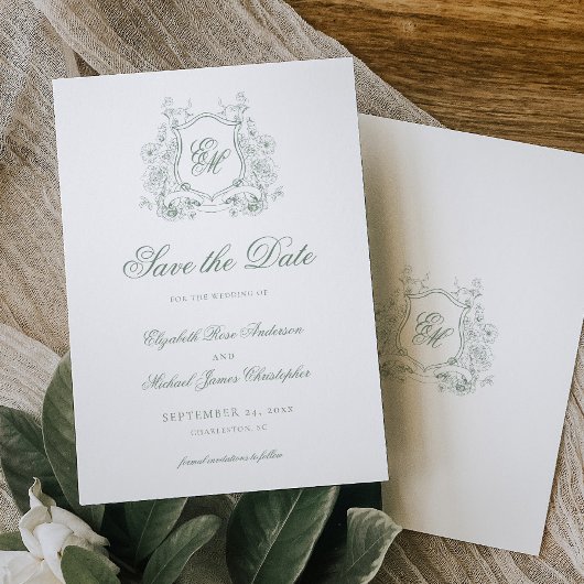 Grünes Wappen Mongram Elegante Hochzeit Save The Date