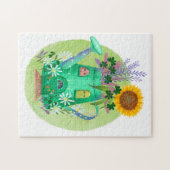 Grünes Wasser Hütte und Sonnenblumen Puzzle (Horizontal)