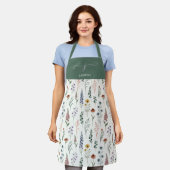 Grünes Wasserfarben-Wildblumen-Boho-Monogramm-Name Schürze (Getragen)