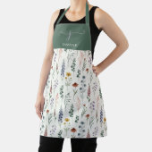 Grünes Wasserfarben-Wildblumen-Boho-Monogramm-Name Schürze (InSitu)