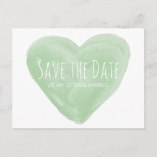 Grünes Wasserfarbenherz Save the Date Postkarte