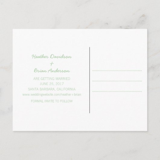 Grünes Wasserfarbenherz Save the Date Postkarte (Rückseite)