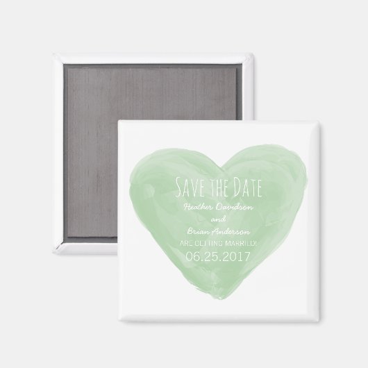 Grünes Wasserfarbenherz Speichern Sie das Datumsfe Magnet (Vorderseite/Rückseite)