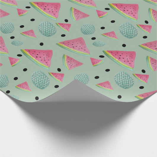 Grünes Wassermelonmuster Wasserfarbe Handgemalt Geschenkpapier (Ecke)