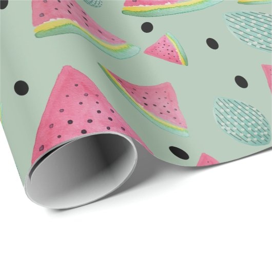 Grünes Wassermelonmuster Wasserfarbe Handgemalt Geschenkpapier (Rolleneckpunkt)