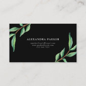 Grünes Watercolor-Blätter auf Schwarzem Visitenkarte (Rückseite)