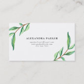 Grünes Watercolor-Blätter auf Weiß Visitenkarte (Rückseite)