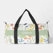 Grünes Watercolor-Wildblumen-Monogramm-Name Duffle Bag (Vorderseite)