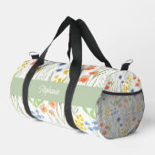Grünes Watercolor-Wildblumen-Monogramm-Name Duffle Bag (Rechte Ecke)