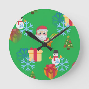 grünes Weihnachten-Emoji Runde Wanduhr