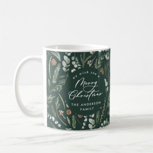 Grünes Weihnachten minimalistisches botanisches Fo Kaffeetasse (Links)