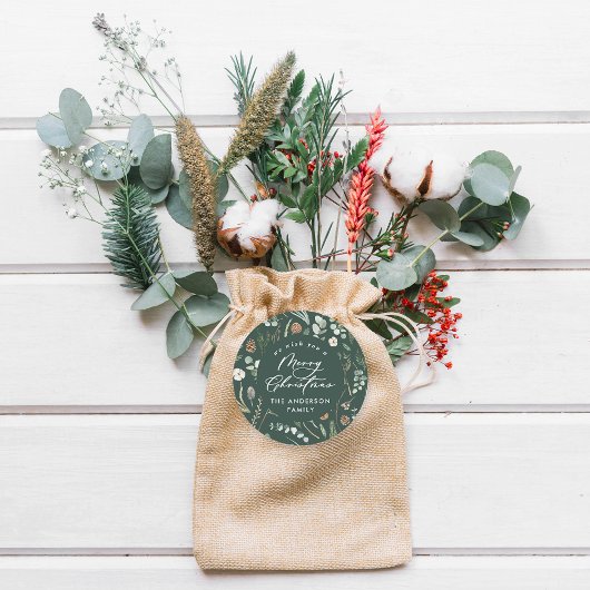 Grünes Weihnachten minimalistisches botanisches Fo Runder Aufkleber