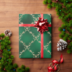 Grünes Weihnachts-Festtags-Gold-Damaskus-Geschenk Geschenkpapier
