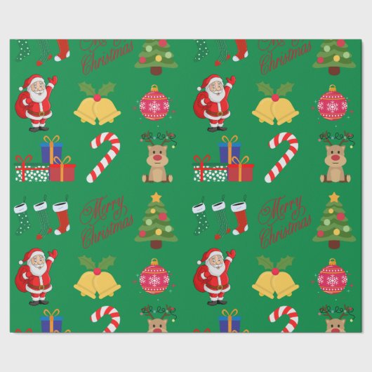 Grünes Weihnachts-Ikonen-Umbruchpapier Geschenkpapier (Saum)