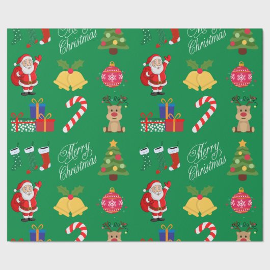 Grünes Weihnachts-Ikonen-Umbruchpapier Geschenkpapier (Saum)