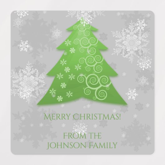 Grünes Weihnachtsbaum-Backlabel Etiketten (Design 2)