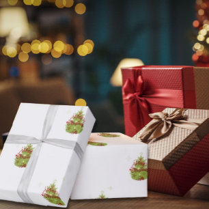 Grünes Weihnachtsbaum Rote Ornamente Umschlagpapie Geschenkpapier