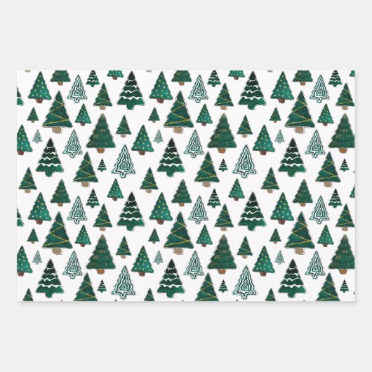 Grünes Weihnachtsbaummuster Geschenkpapier Set (Vorderseite)