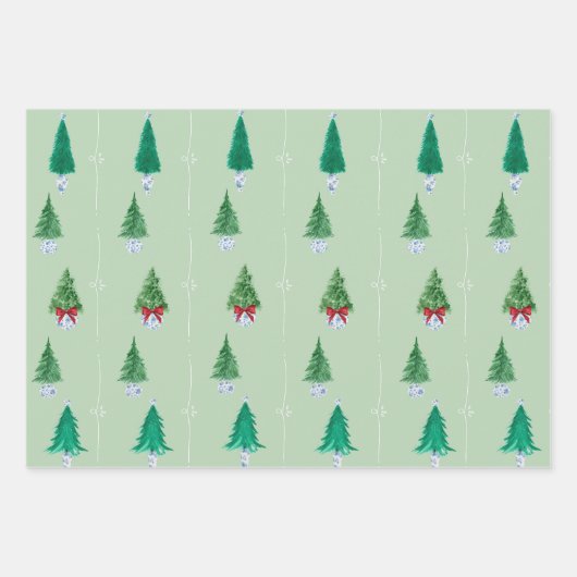 Grünes Weihnachtsbaumwrapping Paper Geschenkpapier Set (Vorderseite)
