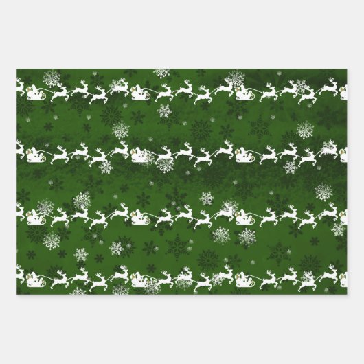 Grünes Weihnachtsblatt zum Schlitten und Rentieren Geschenkpapier Set (Vorderseite 3)