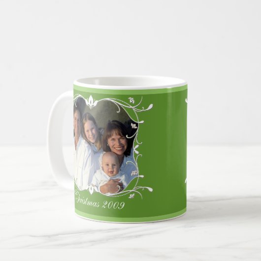 Grünes Weihnachtsferien-Foto Kaffeetasse (Vorderseite Links)