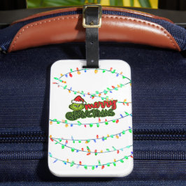Grünes Weihnachtsgeschöpf mit festlichen Lichtern Gepäckanhänger