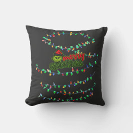 Grünes Weihnachtsgeschöpf mit festlichen Lichtern Kissen