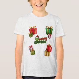 Grünes Weihnachtsgeschöpf mit Geschenkboxen Tri-Blend Shirt