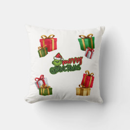 Grünes Weihnachtsgeschöpf mit Geschenkschachteln Kissen