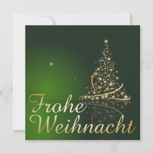 Grünes Weihnachtsmotiv mit goldenem Weihnachtsbaum Einladung (Vorderseite)