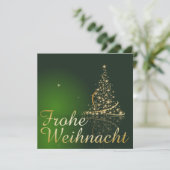 Grünes Weihnachtsmotiv mit goldenem Weihnachtsbaum Einladung (Stehend Vorderseite)