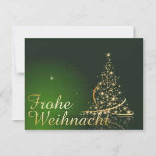 Grünes Weihnachtsmotiv mit goldenem Weihnachtsbaum Einladung