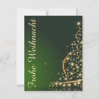 Grünes Weihnachtsmotiv mit goldenem Weihnachtsbaum Einladung