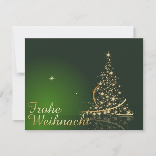 Grünes Weihnachtsmotiv mit goldenem Weihnachtsbaum Einladung (Vorderseite)
