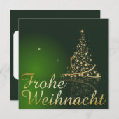 Grünes Weihnachtsmotiv mit goldenem Weihnachtsbaum Einladung (Vorne/Hinten)