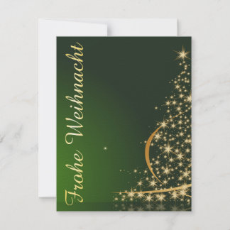Grünes Weihnachtsmotiv mit goldenem Weihnachtsbaum Einladung