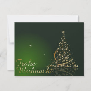 Grünes Weihnachtsmotiv mit goldenem Weihnachtsbaum Einladung