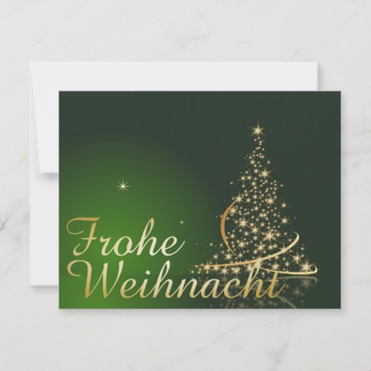 Grünes Weihnachtsmotiv mit goldenem Weihnachtsbaum Einladung (Vorderseite)