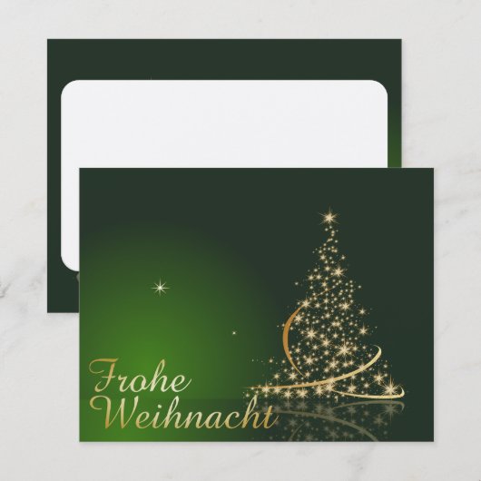 Grünes Weihnachtsmotiv mit goldenem Weihnachtsbaum Einladung (Vorne/Hinten)