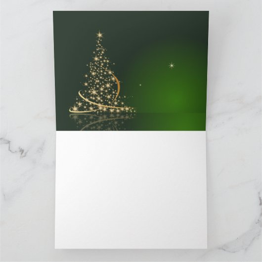 Grünes Weihnachtsmotiv mit goldenem Weihnachtsbaum Karte (Innenseite)